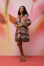 Cocoa Chintz Mini Dress with Lace