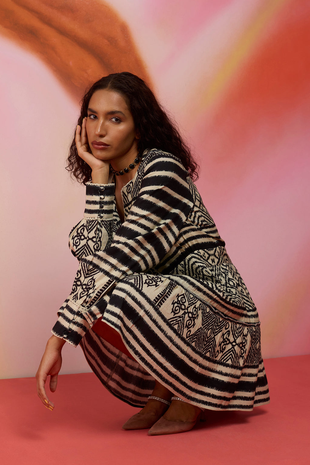 Monochrome Ikat Mini Dress