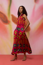 Crimson Circle Sleeveless Ikat Shirt Dress