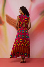 Crimson Circle Sleeveless Ikat Shirt Dress