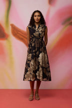 Sepia Blossom Midi Wrap Dress