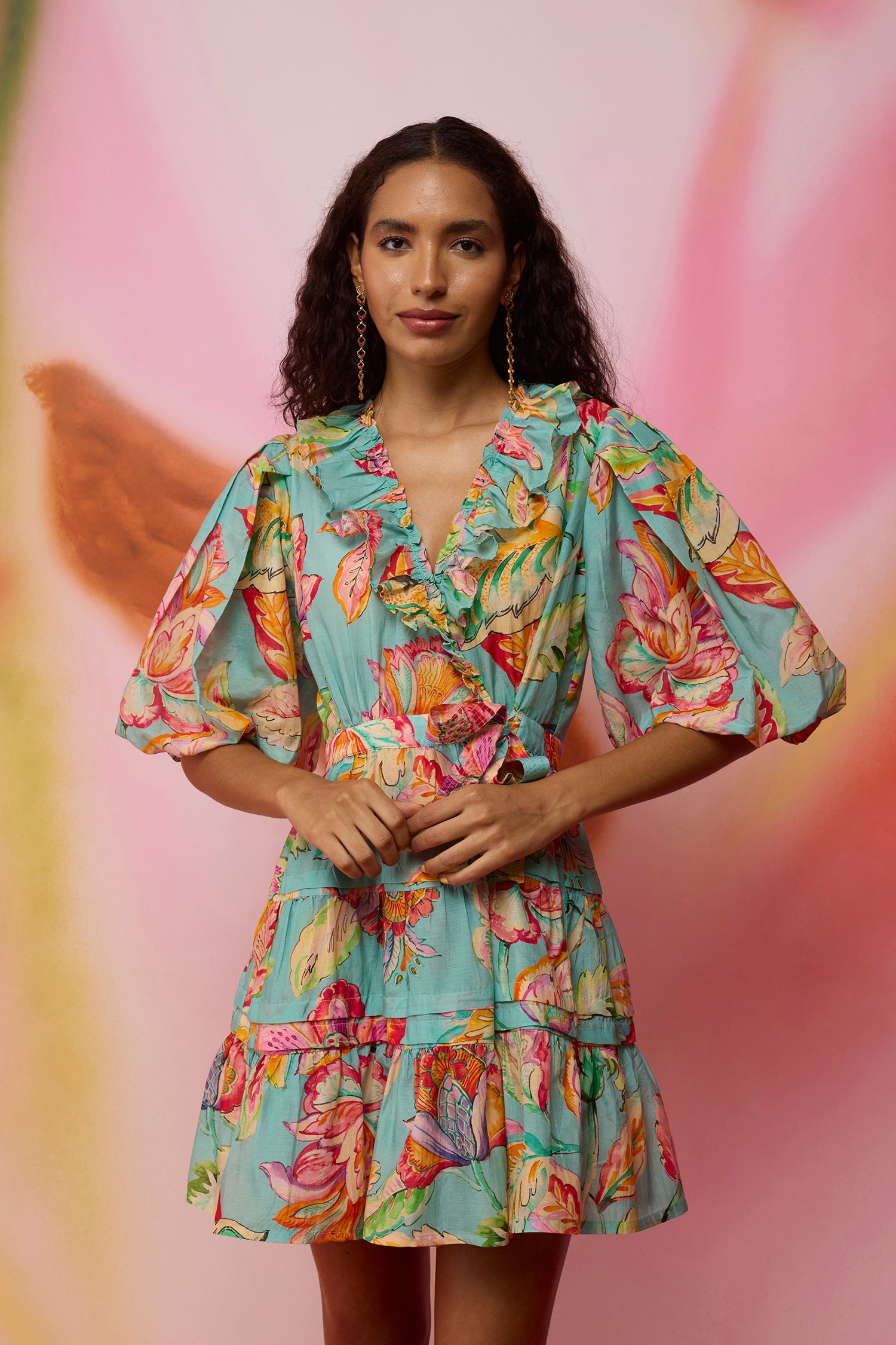 Floral Sky Wrap Dress