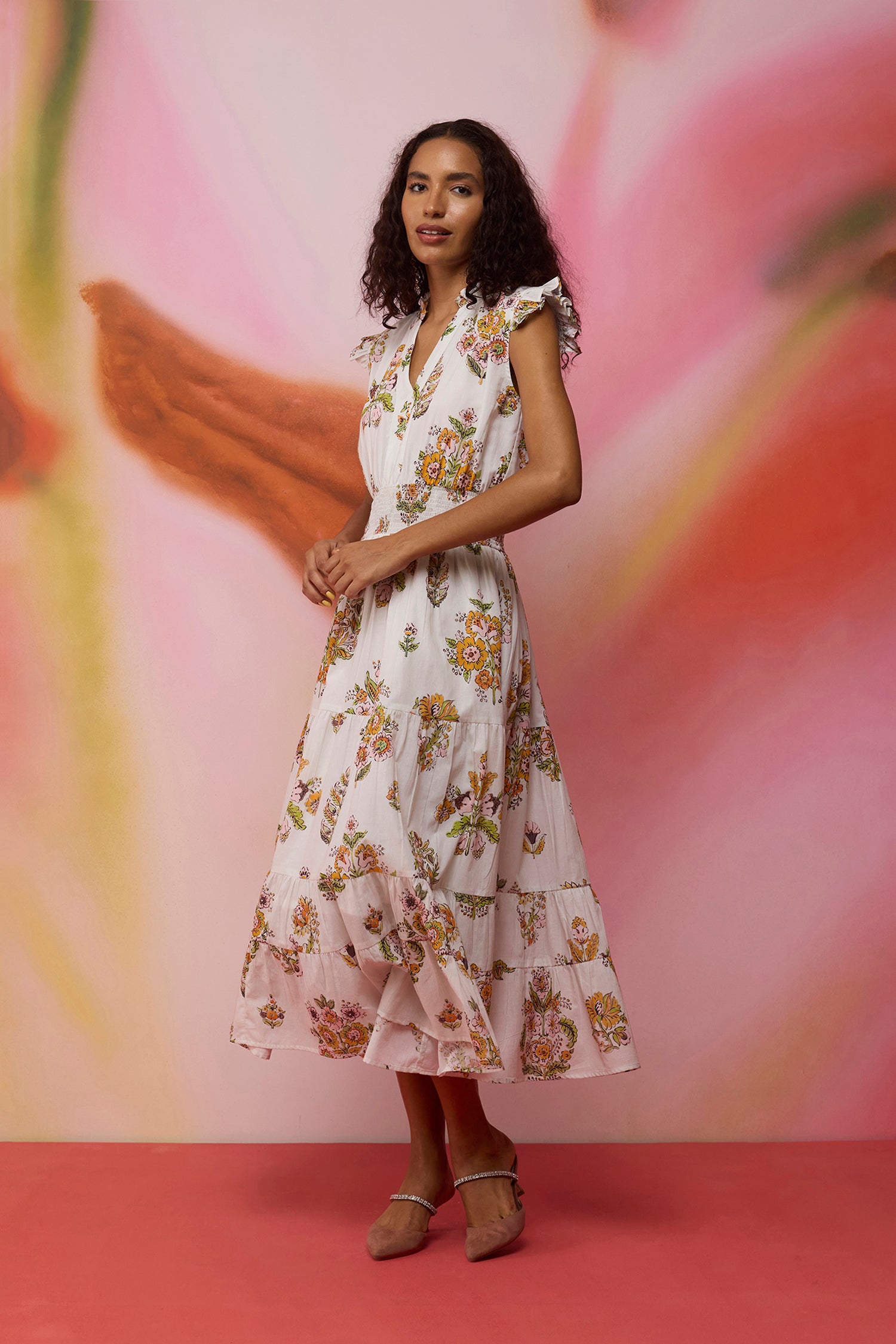 Botanical Bliss Tiered Midi Dress