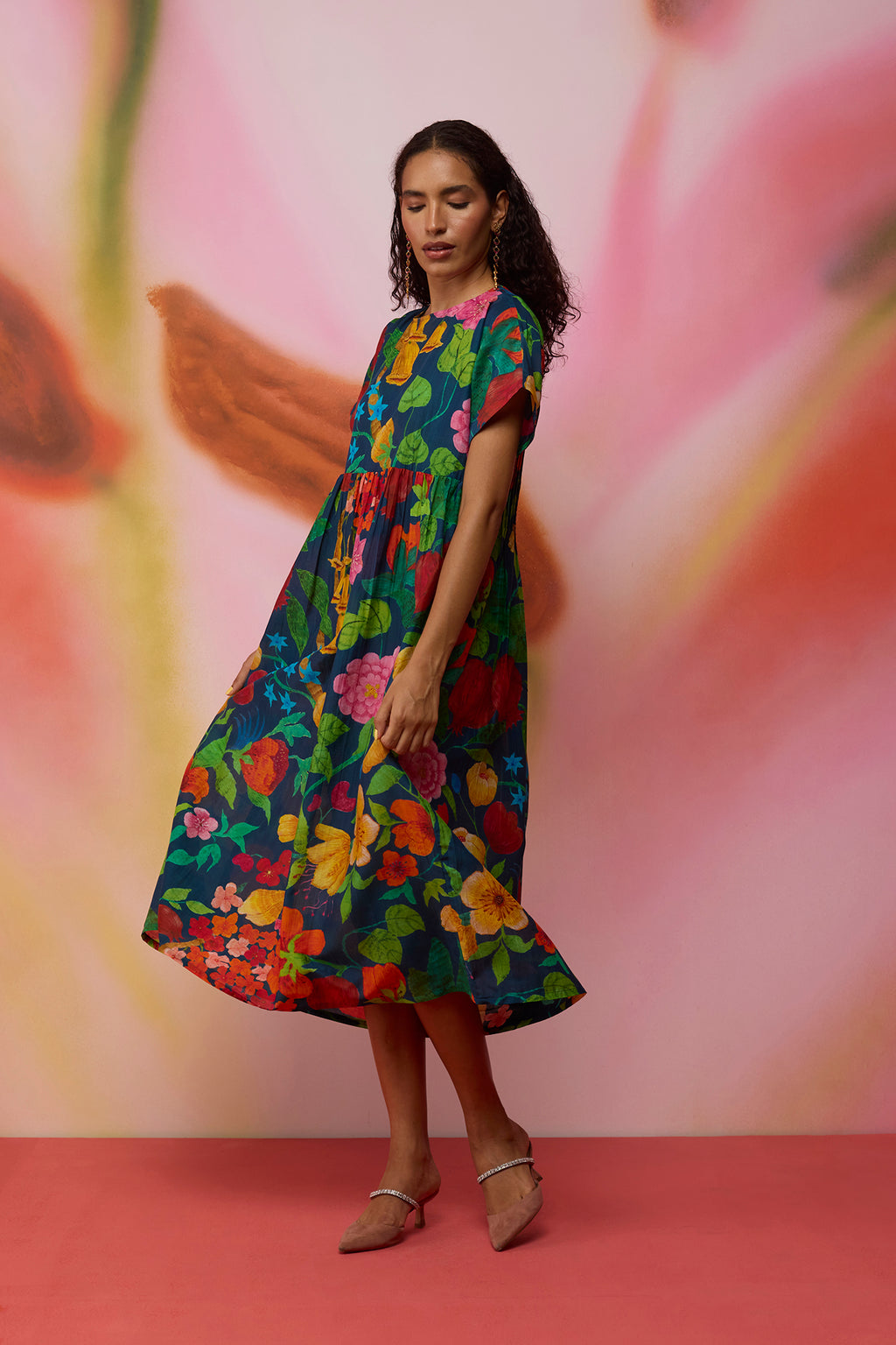 Navy Wildflower Midi Dress