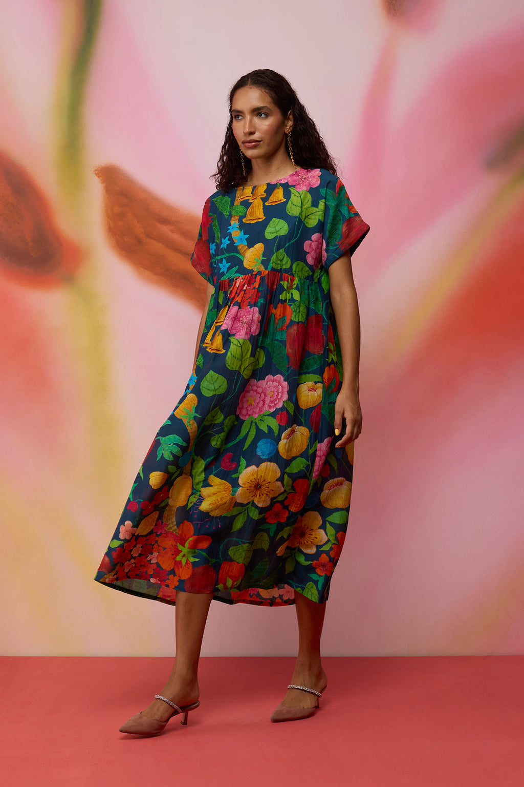 Navy Wildflower Midi Dress