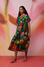 Navy Wildflower Midi Dress
