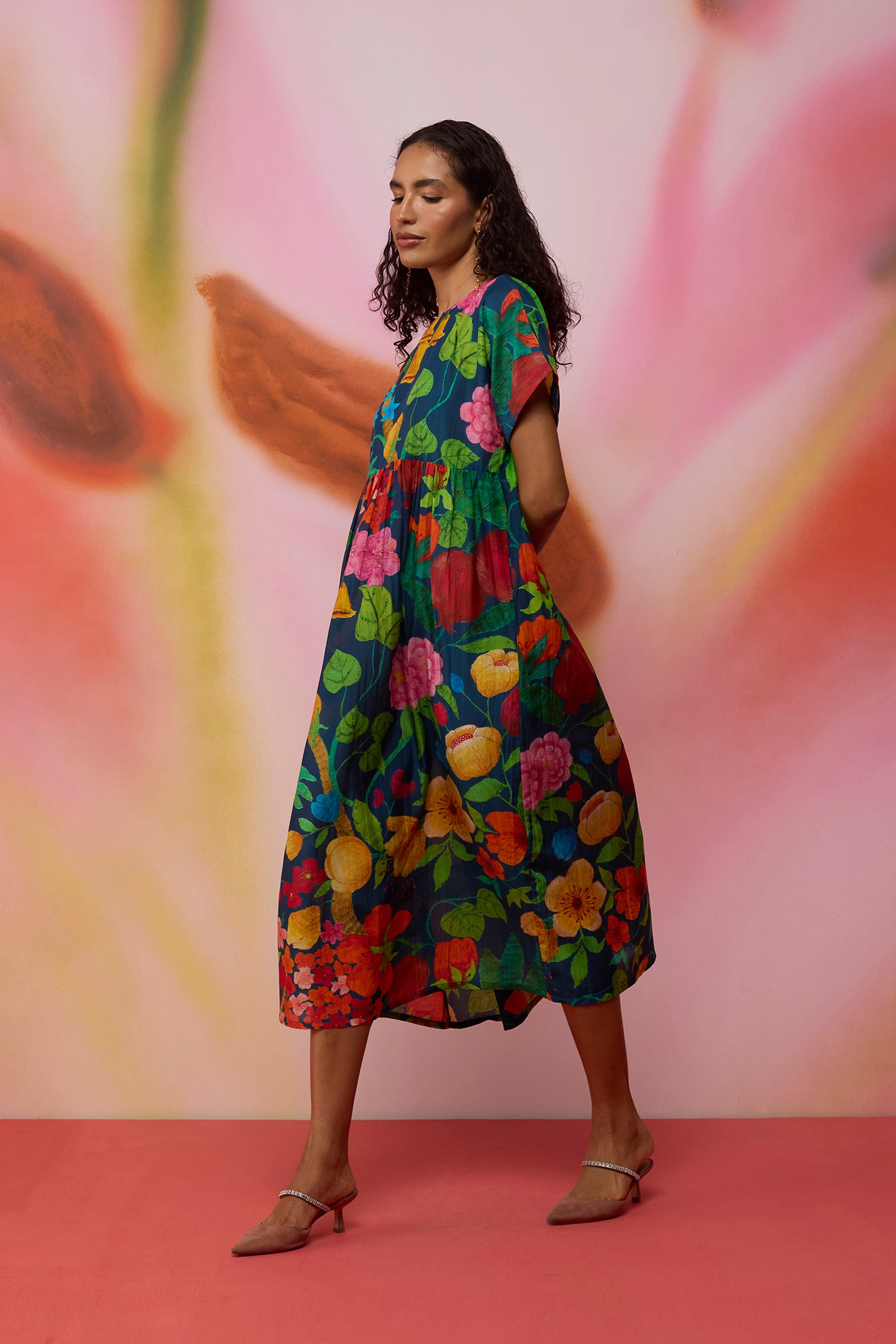 Navy Wildflower Midi Dress