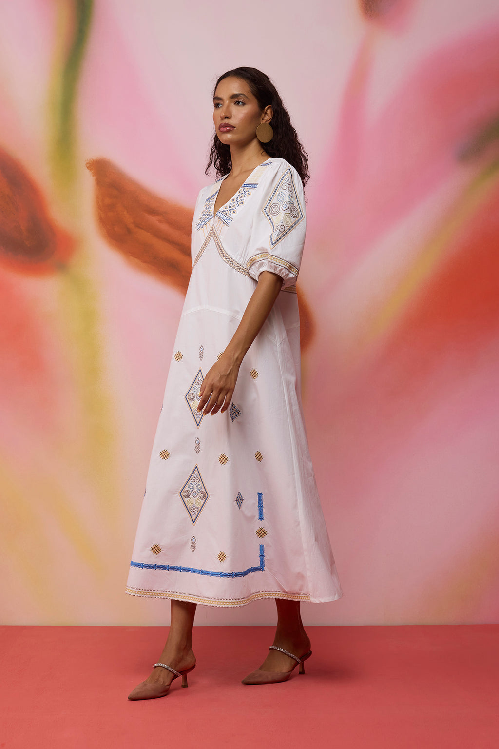 Textured Ikat Embroidered Maxi Dress - Ivory XXL