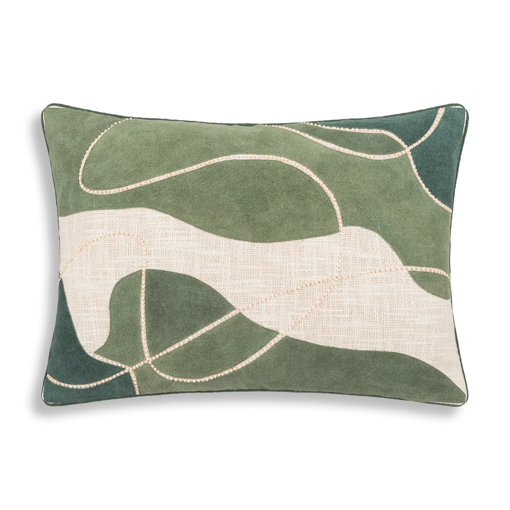 Green Ember Oblong Leather & Suede Pillow