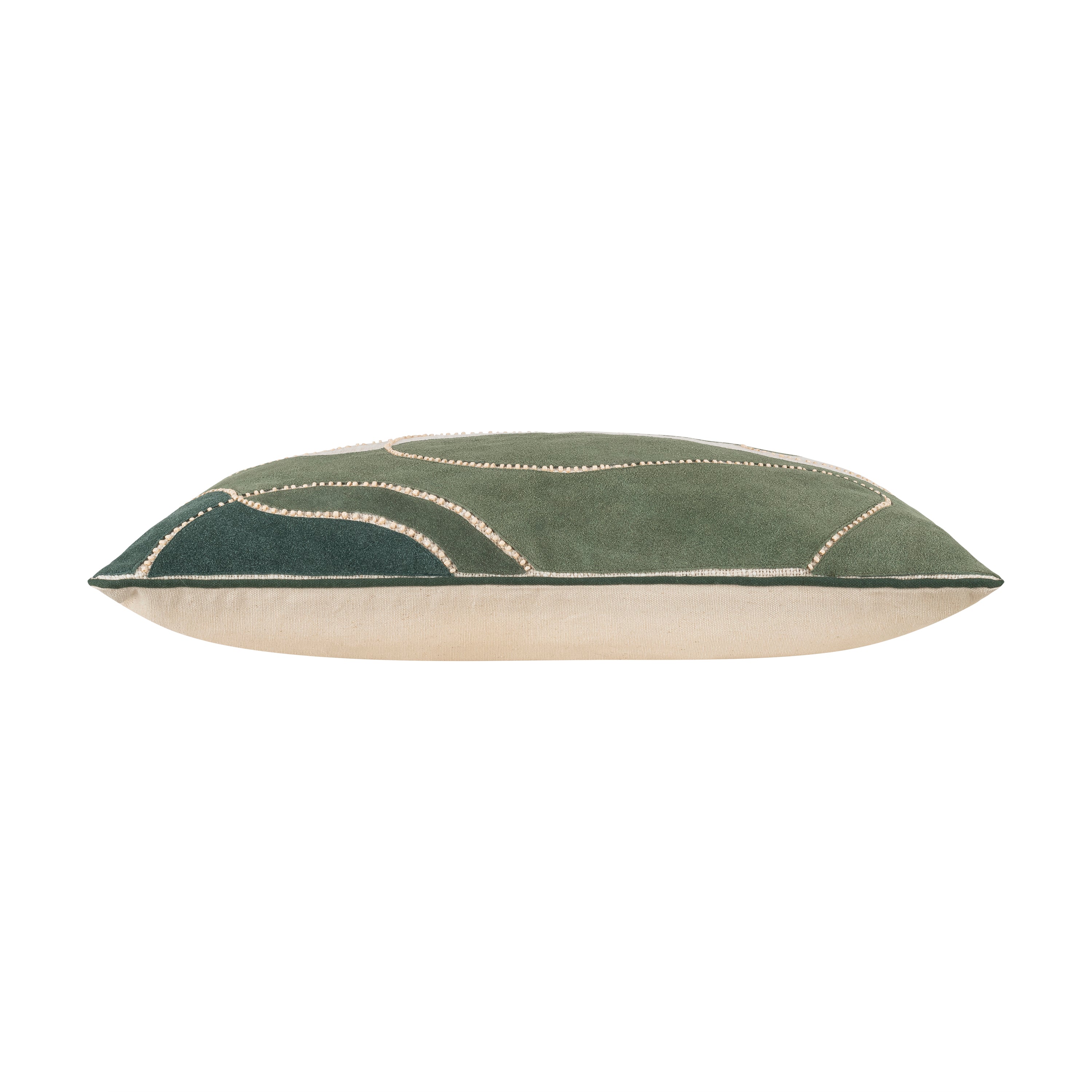 Green Ember Oblong Leather & Suede Pillow