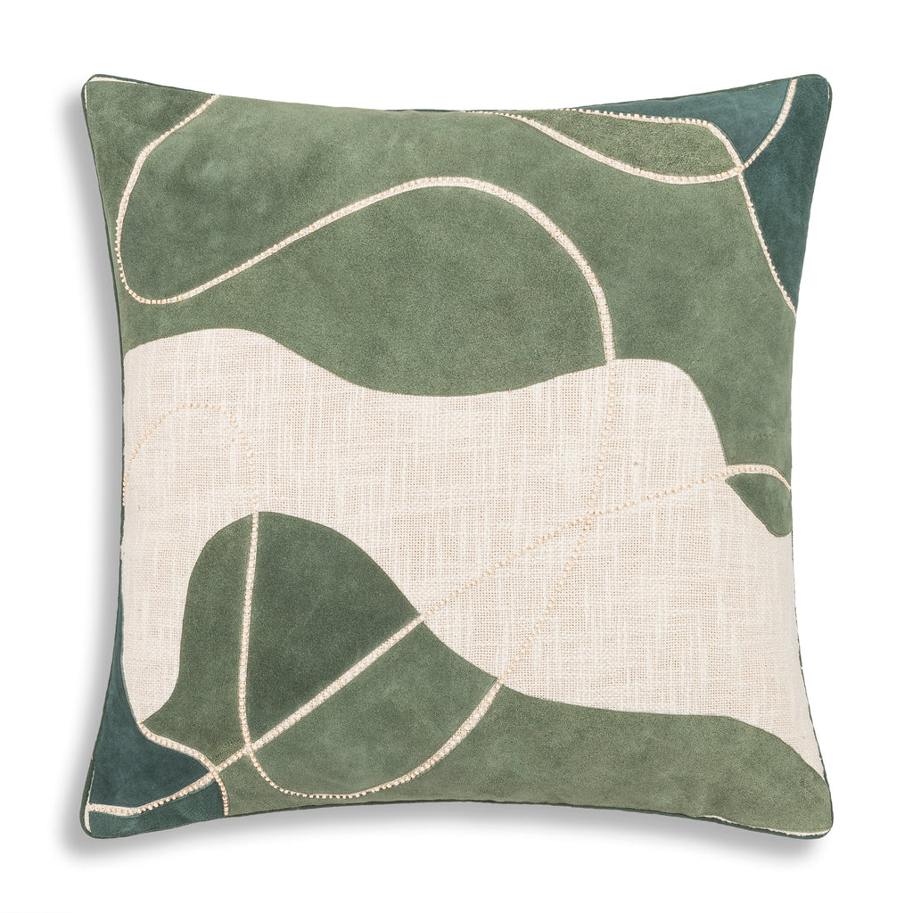 Green Ember Square Leather & Suede Pillow