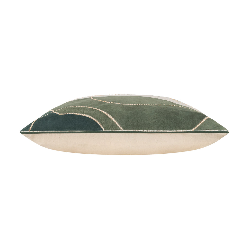 Green Ember Square Leather & Suede Pillow