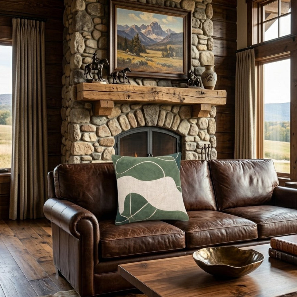 Green Ember Square Leather & Suede Pillow