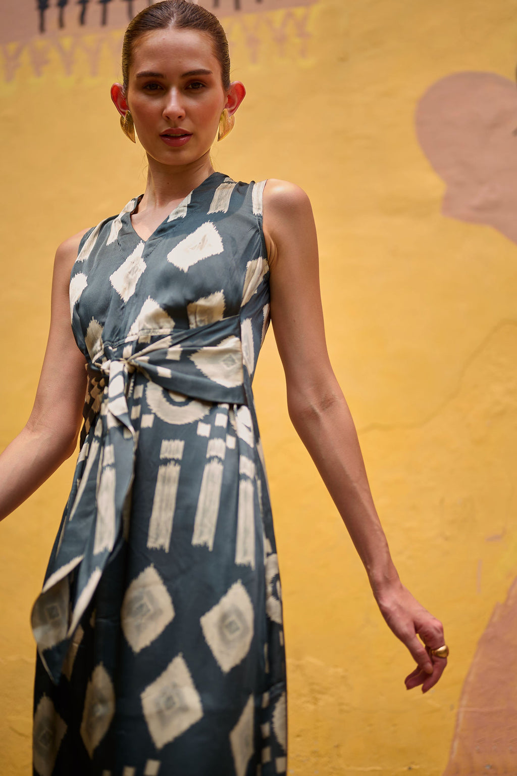 tie knot midi dress Buy Yumi Blue Butterly Floral Tie Knot Front Long Sleeve Midi Dress from Next USA