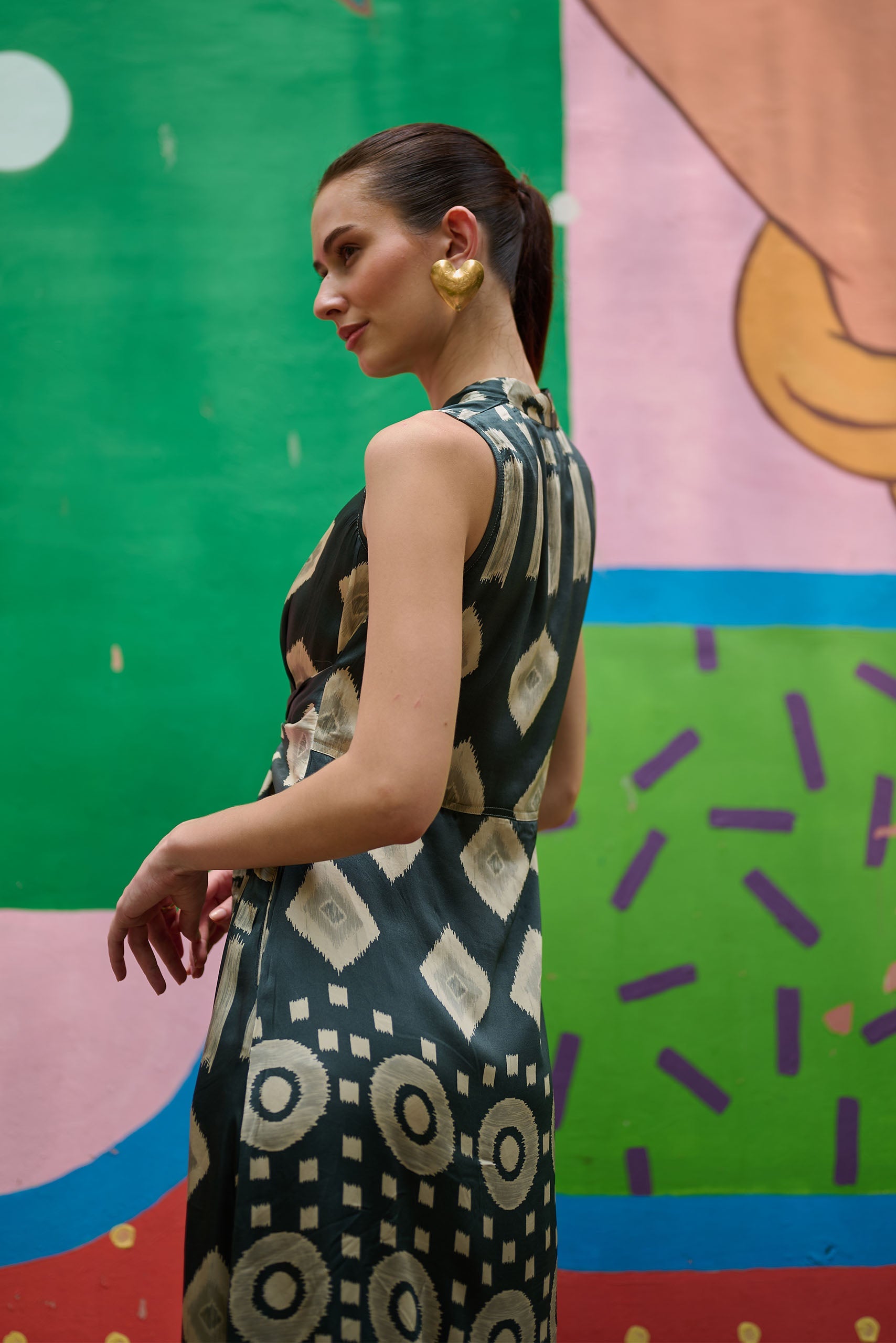 Eclipse Ikat Tie-Knot Midi Dress