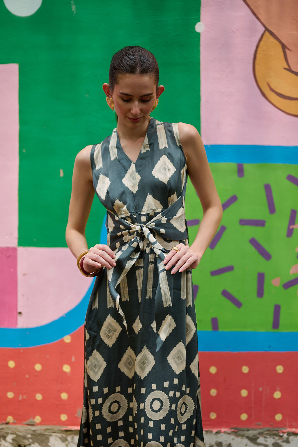 Eclipse Ikat Tie-Knot Midi Dress