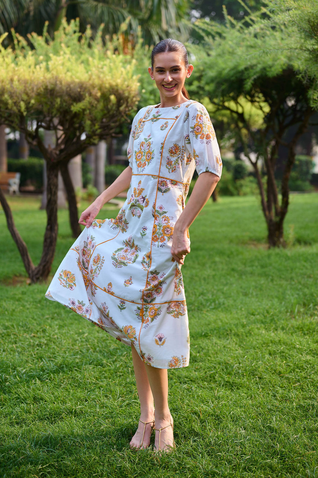 Botanical Bliss Panelled Midi Dress