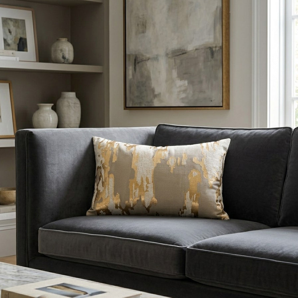 Fawn Grey Brocade And Gold Foil Pillow