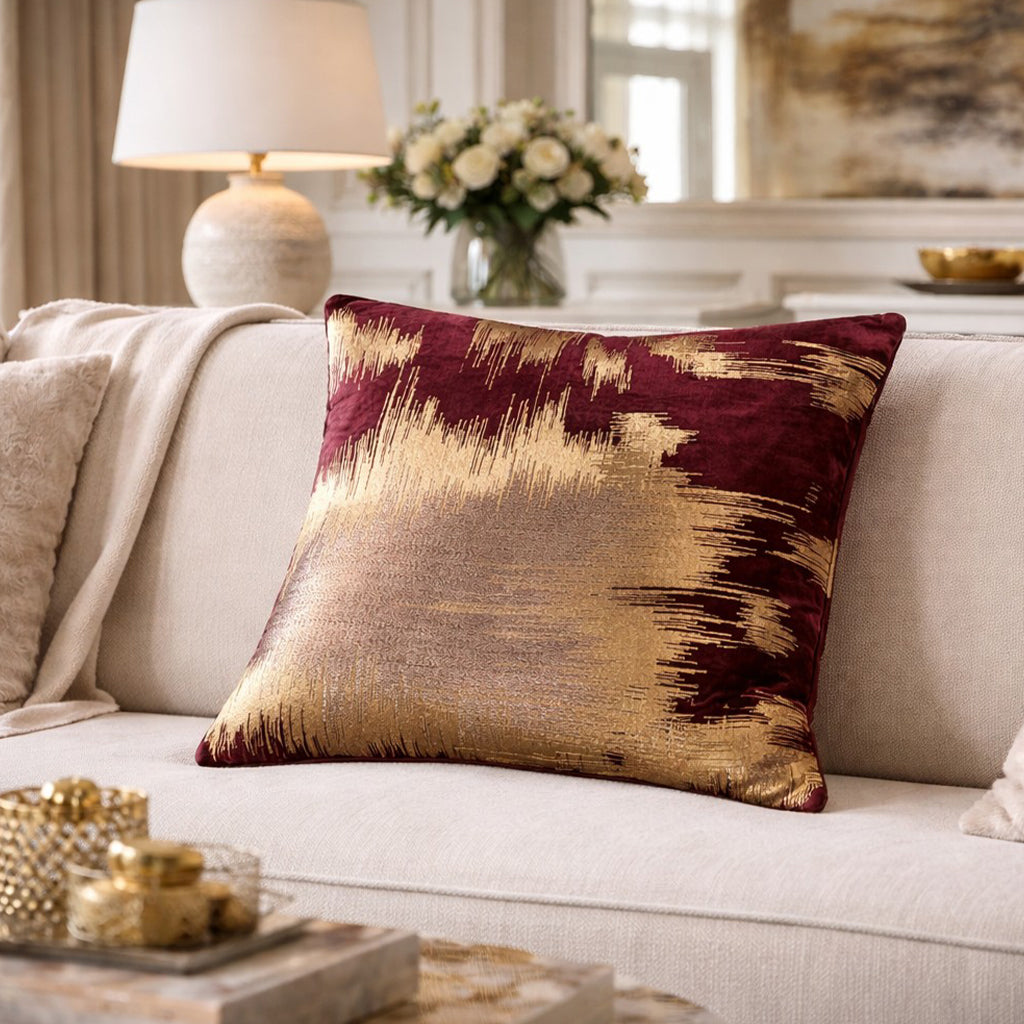 Burgundy Gold Holiday Square Pillow