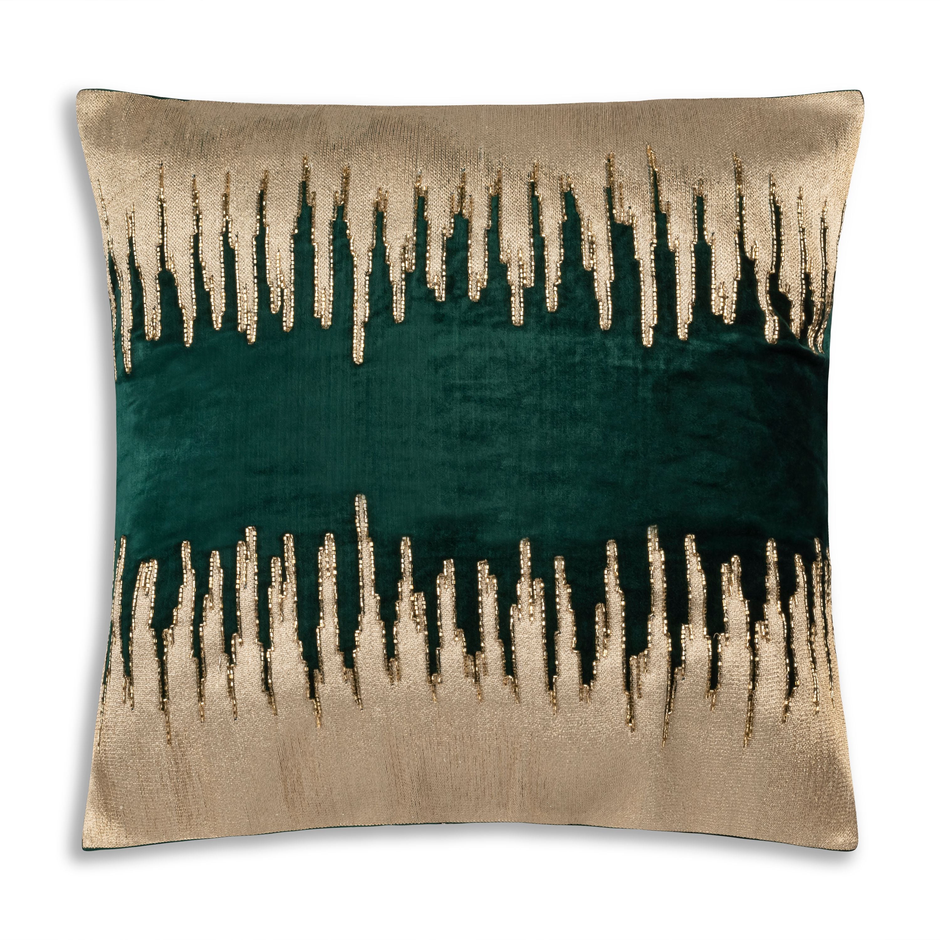 Emerald Green and Gold Square Holiday Pillow