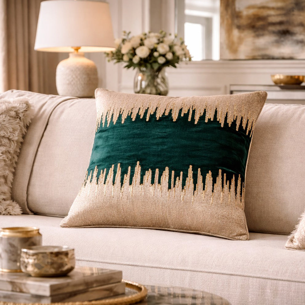 Emerald Green and Gold Square Holiday Pillow