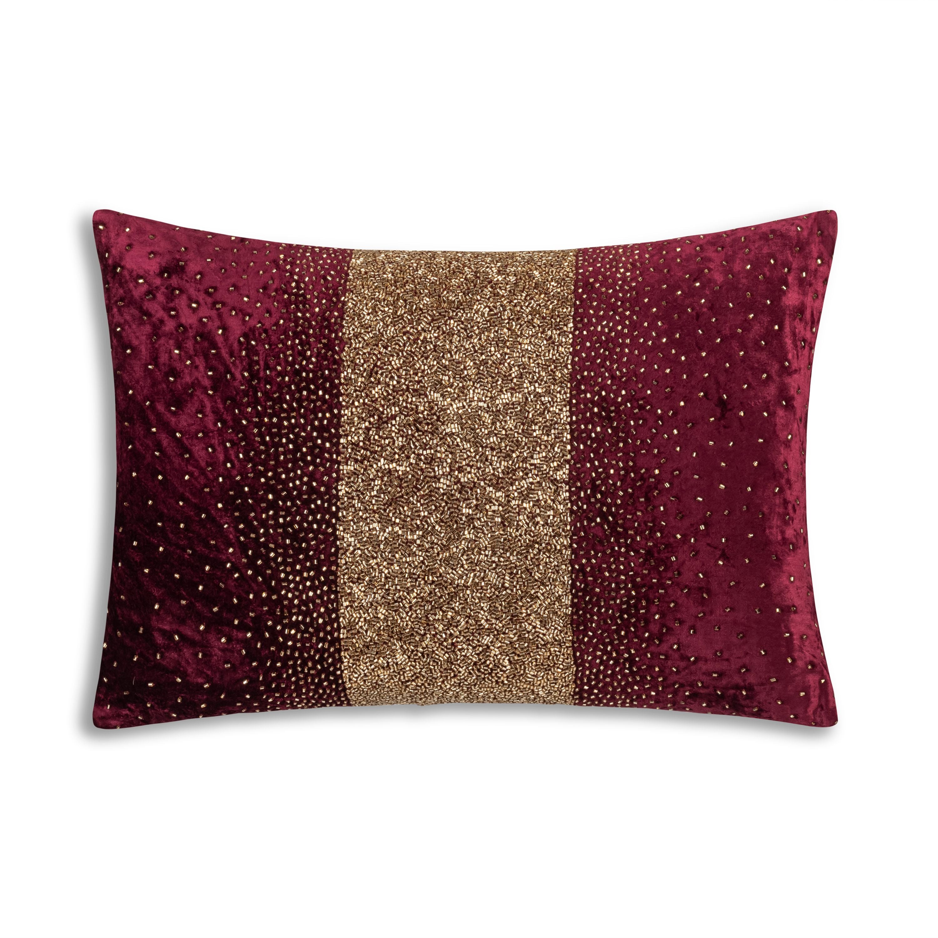 Burgundy Gold Beaded Holiday Pillow