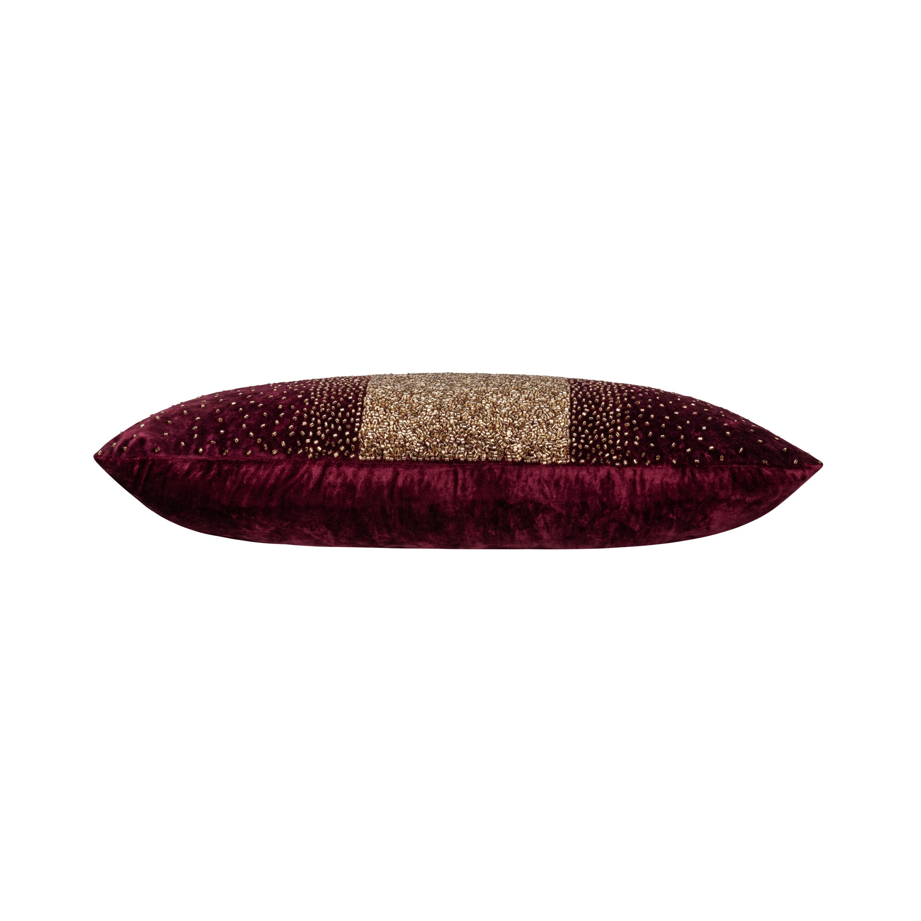 Burgundy Gold Beaded Holiday Pillow
