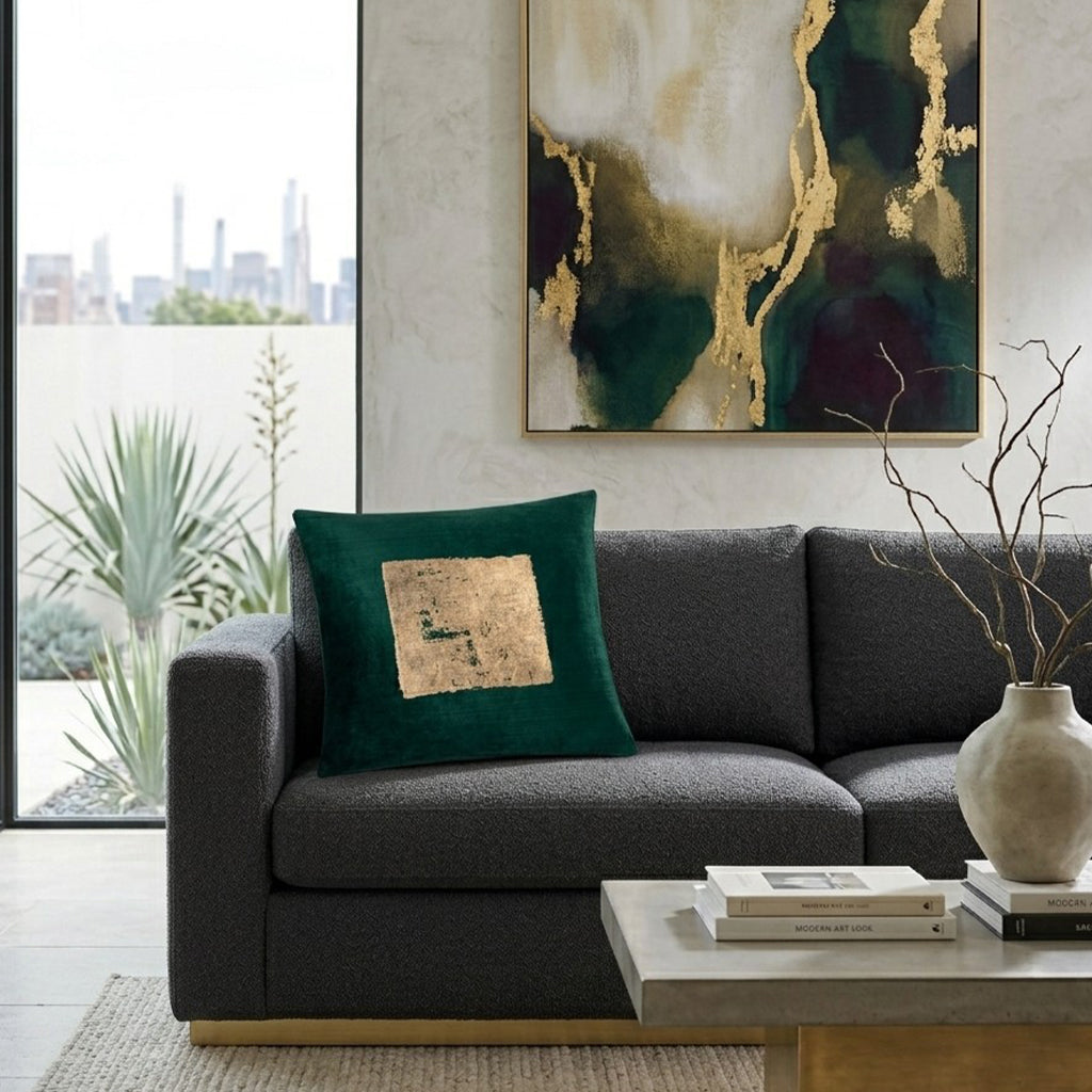 Green Velvet and Gold Foil Holiday Pillow