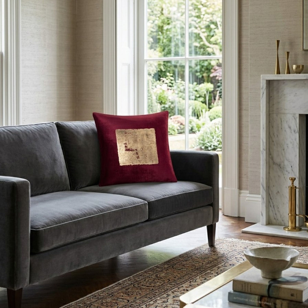 Red Velvet and Gold Foil Holiday Pillow