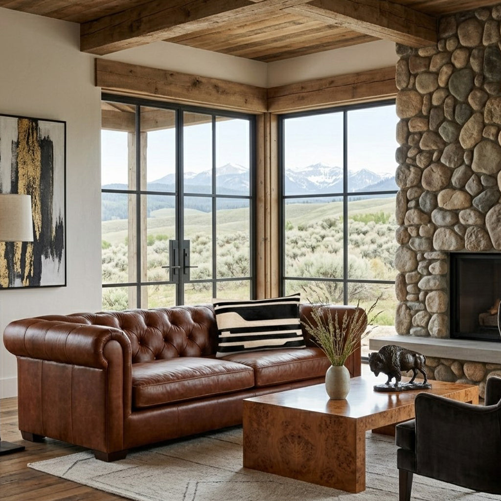 Hudson Black Hide Lumbar Pillow