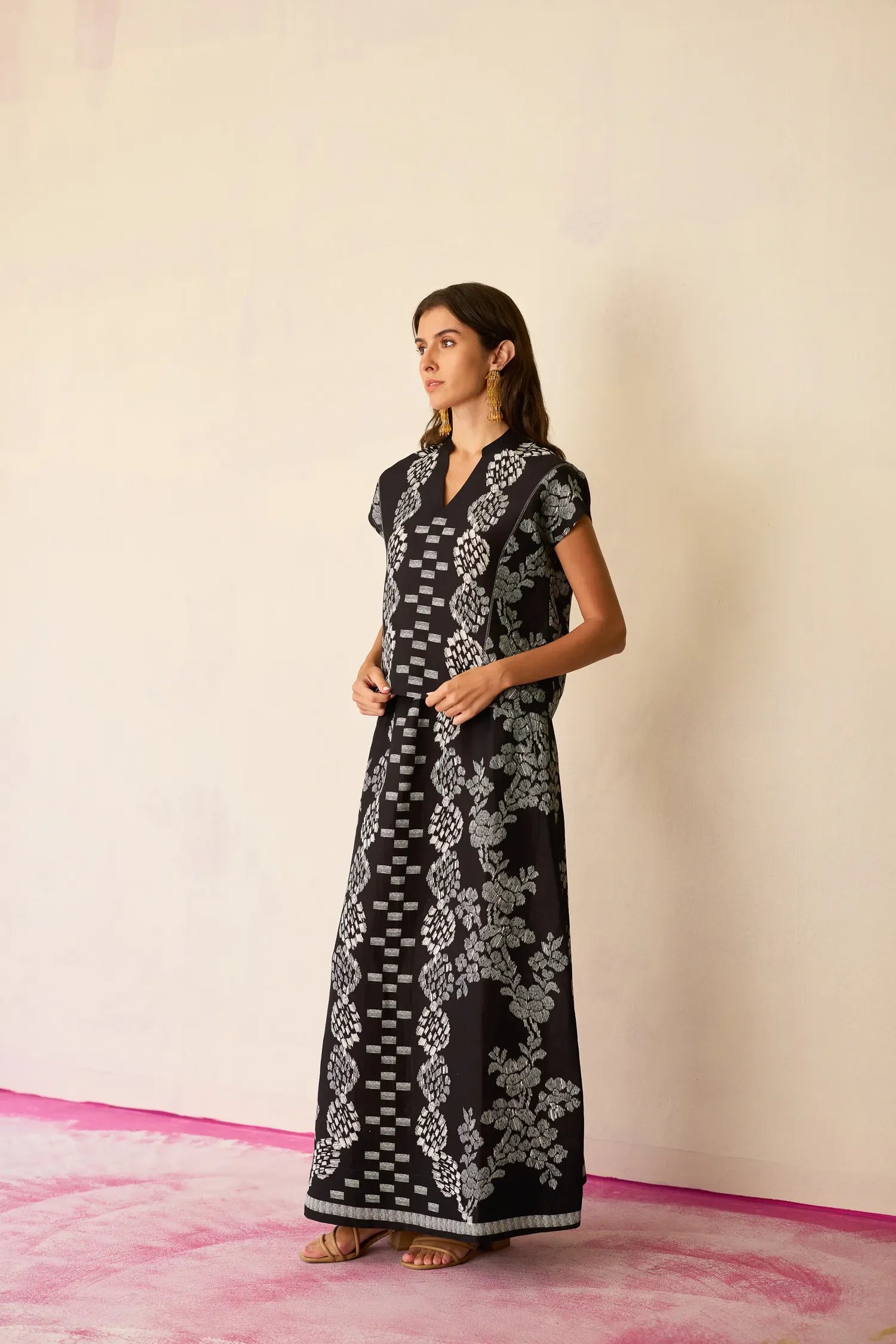 Black Geometric Ikat Co-ord Set