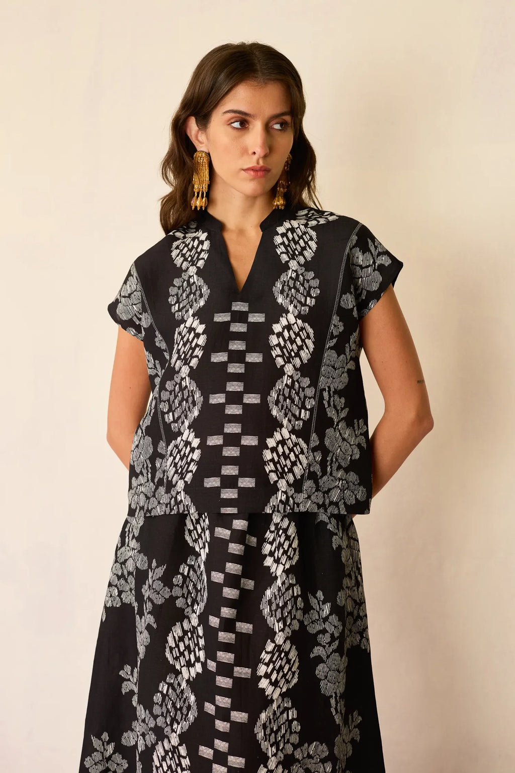 Black Geometric Ikat Co-ord Set