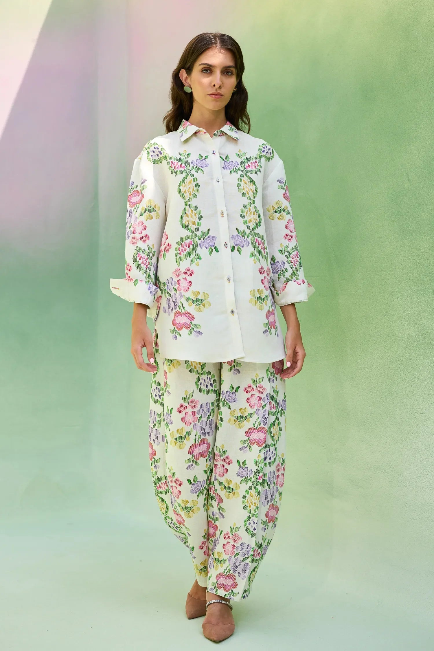Ivory Multi-coloured Floral Ikat Set
