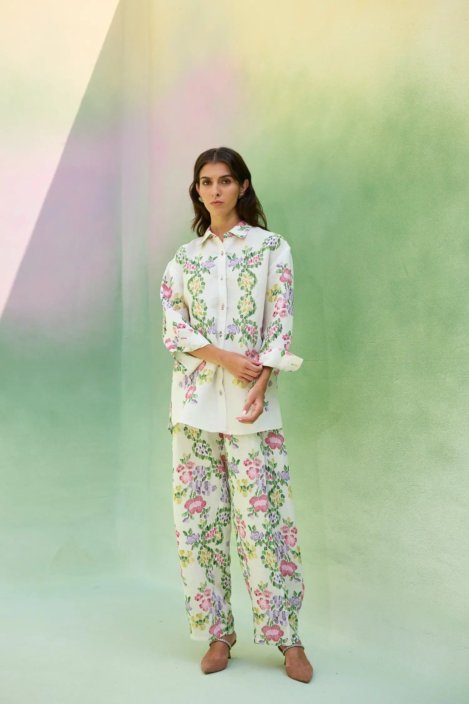 Ivory Multi-coloured Floral Ikat Set