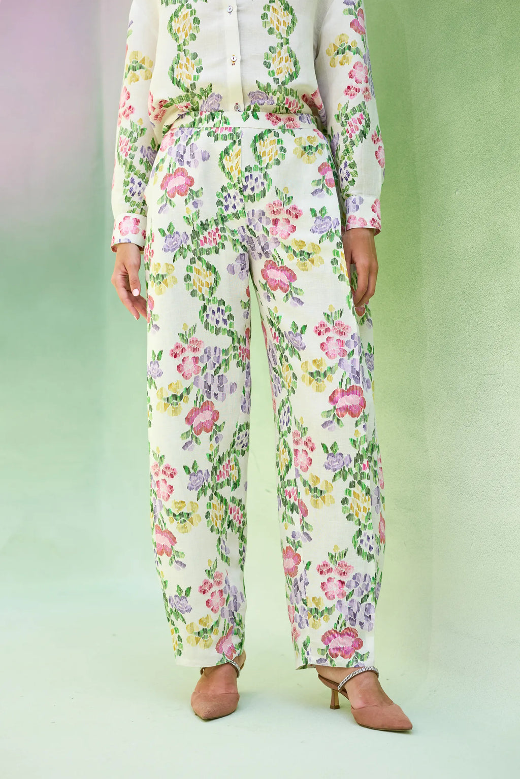 Ivory Multi-coloured Floral Ikat Set