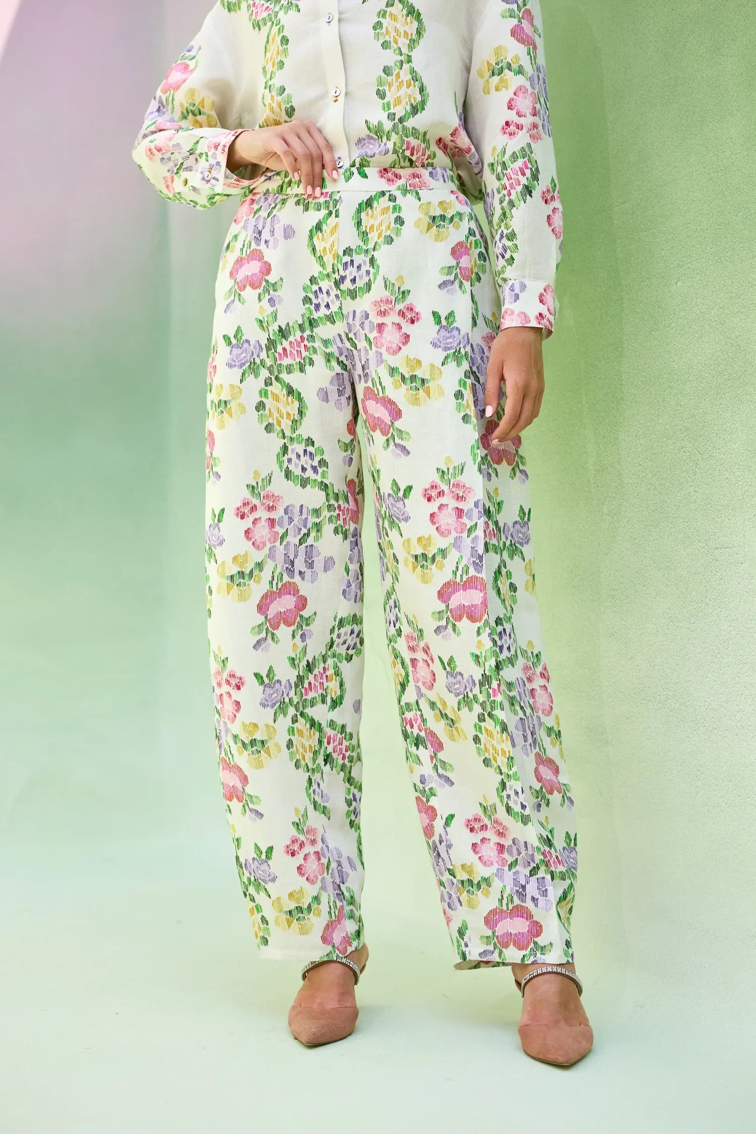Ivory Multi-coloured Floral Ikat Set