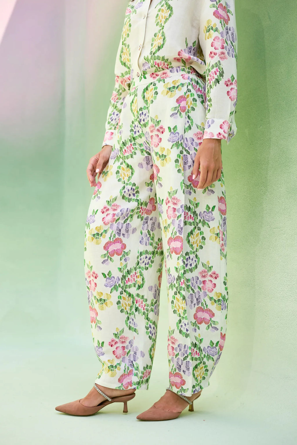 Ivory Multi-coloured Floral Ikat Set