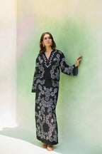 Black Ikat Floral Top and Skirt Set