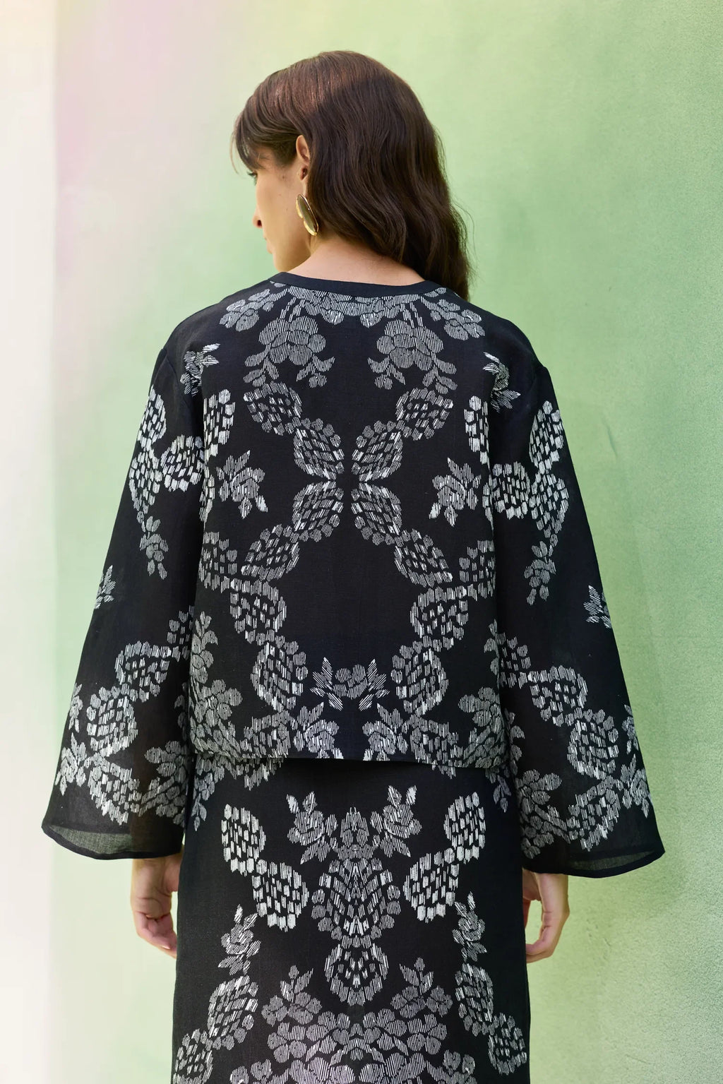 Black Ikat Floral Top and Skirt Set