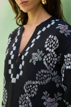 Black Ikat Floral Top and Skirt Set