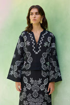 Black Ikat Floral Top and Skirt Set