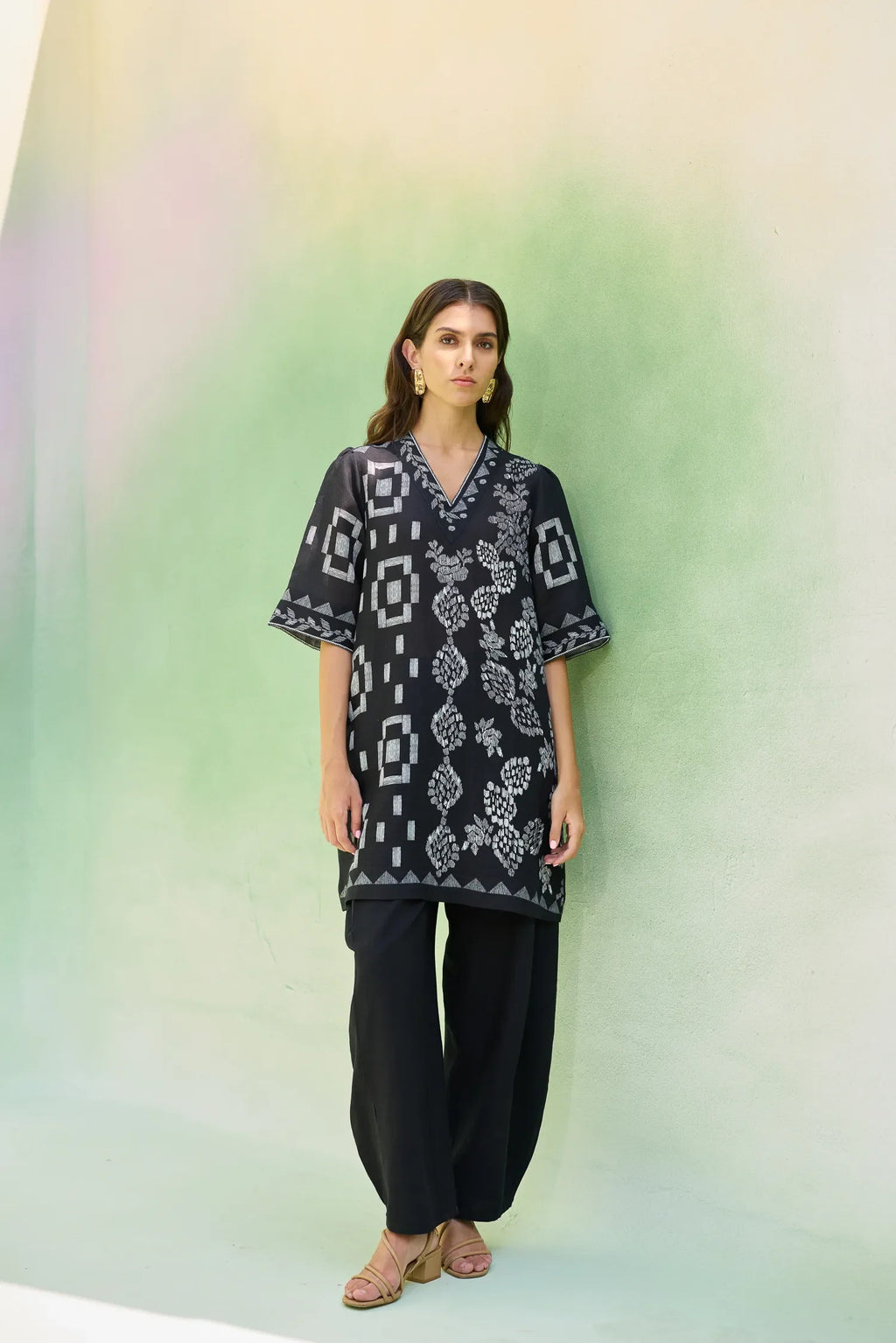 Black Floral Ikat Co-ord Set
