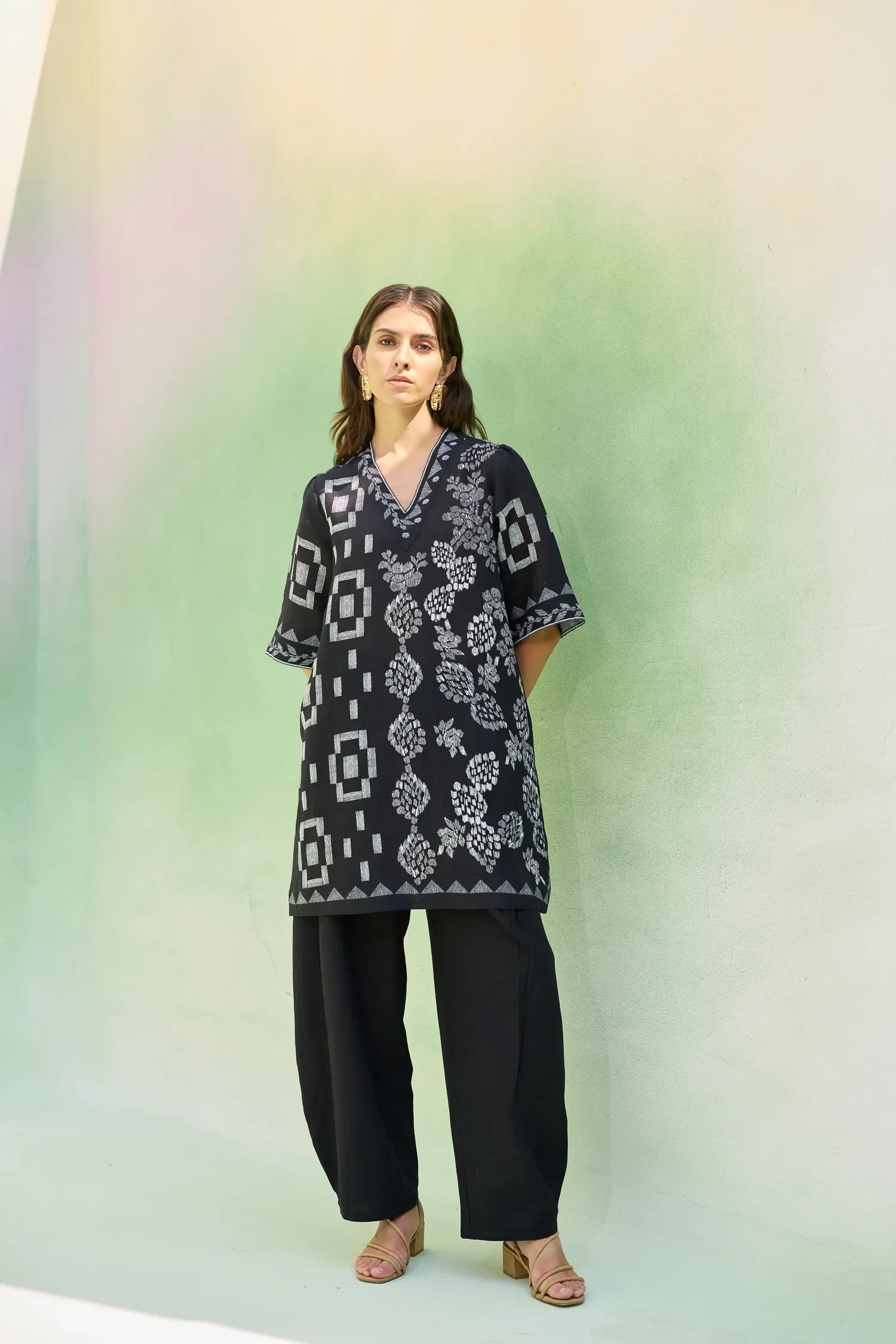 Black Floral Ikat Co-ord Set