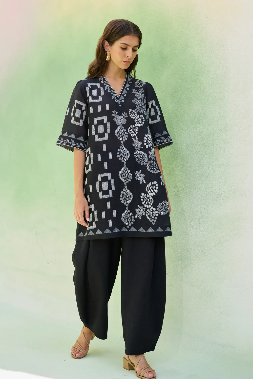 Black Floral Ikat Co-ord Set