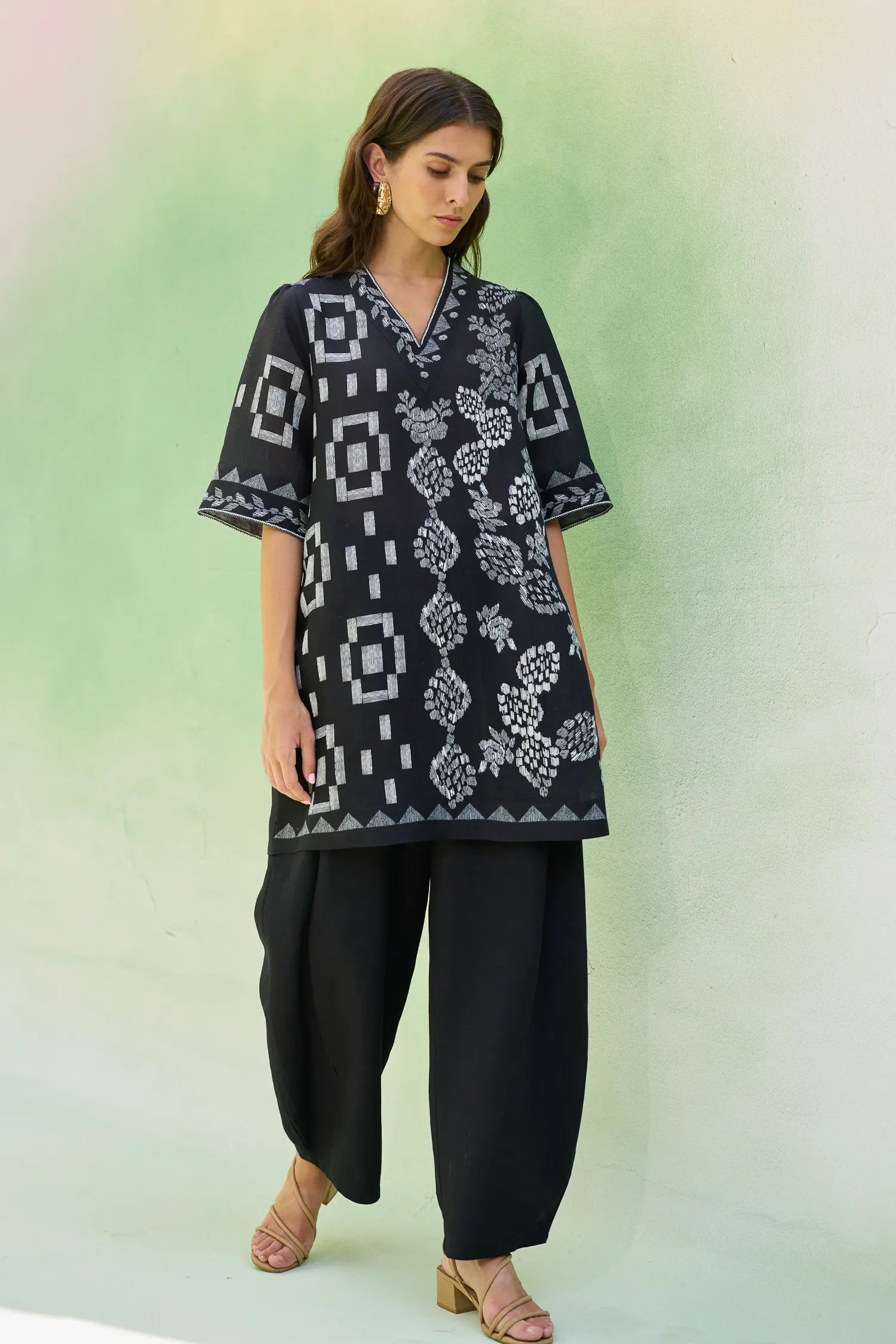 Black Floral Ikat Co-ord Set