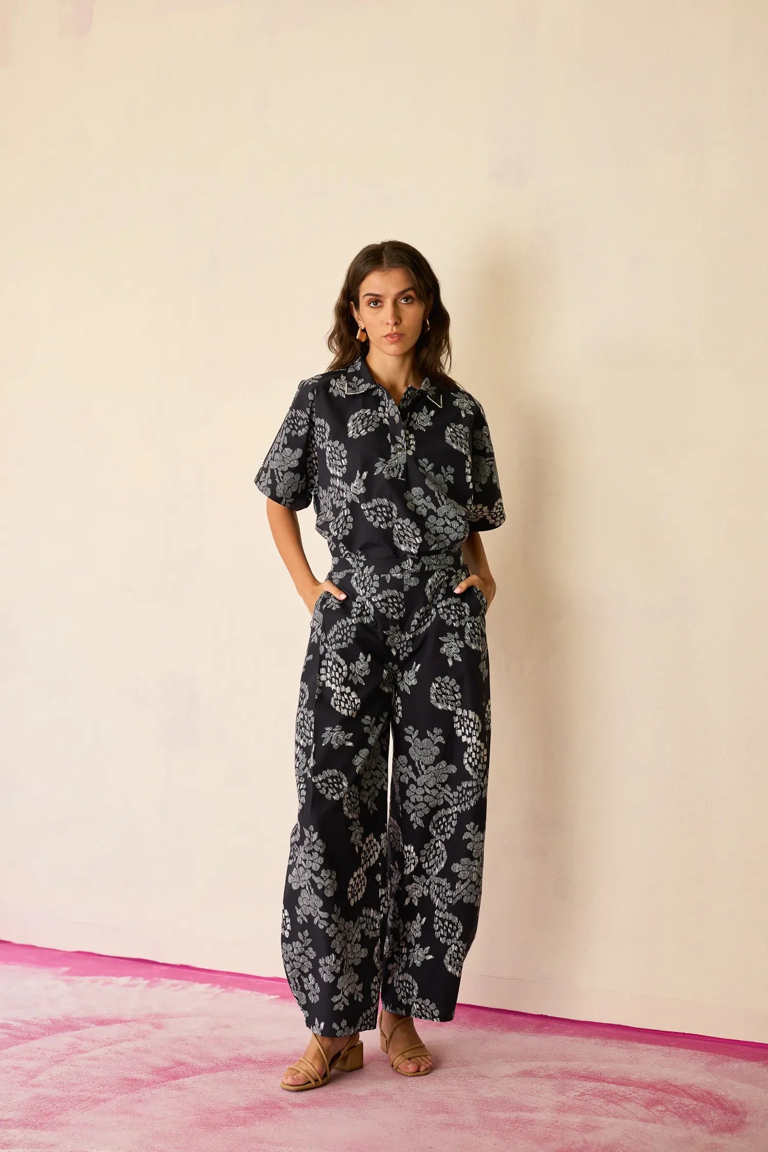 All-over Black Floral Ikat Co-ord Set
