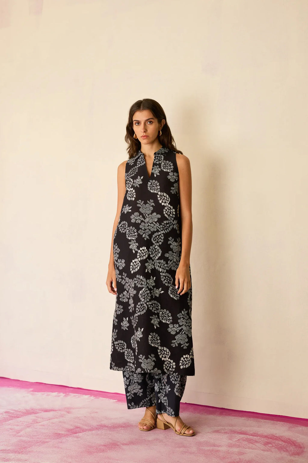 All-over Black Floral Ikat Co-ord Set