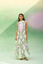 Ivory Floral Ikat Sleeveless Maxi Dress