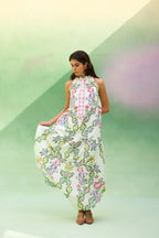 Ivory Floral Ikat Sleeveless Maxi Dress