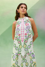 Ivory Floral Ikat Sleeveless Maxi Dress